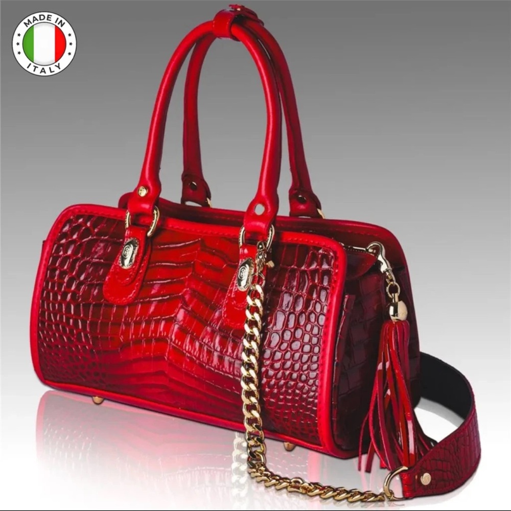 Elegant Marino Orlandi Designer Red Crocodile Leather East West Purse Handbag